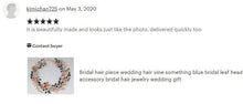 Afbeelding in Gallery-weergave laden, Haarstrengen Haarsieraad met parelclusters, blaadjes en blauwe kralen Haarstreng met blaadjes | bruids haarstreng | haarsieraad bruid | haaversiering blauw | haaraccessoires blauw | haarversiering voor bruiloft
