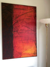 Afbeelding in Gallery-weergave laden, Kunst Abstracte schilderij met contrast van donkerbruine en rode elementen
